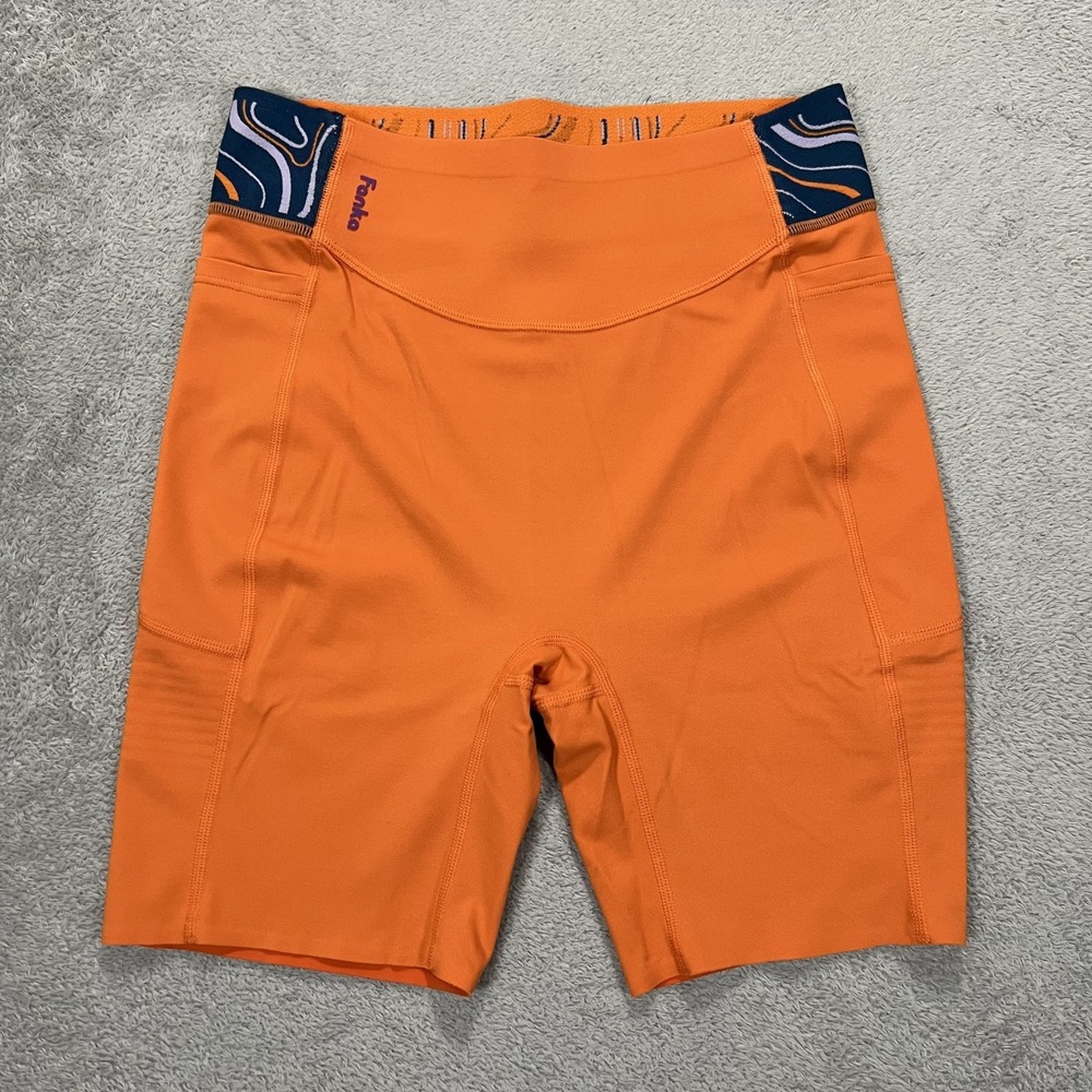 Orange Bike Shorts with Patterned Waistband